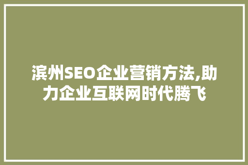 滨州SEO企业营销方法,助力企业互联网时代腾飞