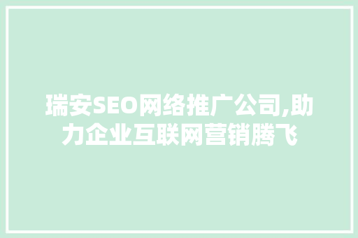 瑞安SEO网络推广公司,助力企业互联网营销腾飞