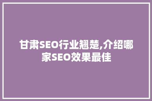 甘肃SEO行业翘楚,介绍哪家SEO效果最佳