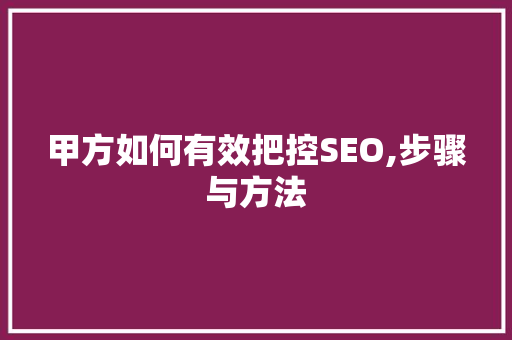 甲方如何有效把控SEO,步骤与方法