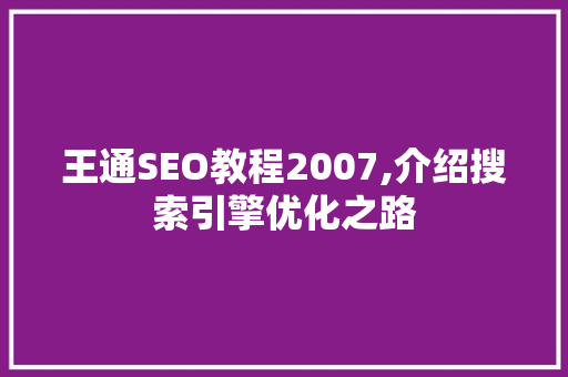 王通SEO教程2007,介绍搜索引擎优化之路