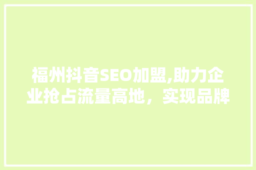 福州抖音SEO加盟,助力企业抢占流量高地，实现品牌腾飞