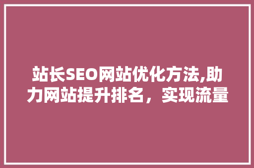 站长SEO网站优化方法,助力网站提升排名，实现流量变现