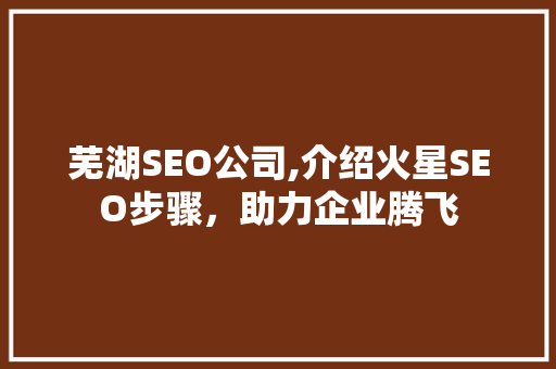 芜湖SEO公司,介绍火星SEO步骤，助力企业腾飞