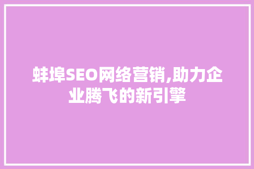 蚌埠SEO网络营销,助力企业腾飞的新引擎