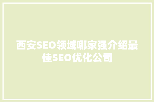 西安SEO领域哪家强介绍最佳SEO优化公司