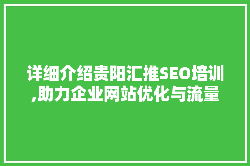详细介绍贵阳汇推SEO培训,助力企业网站优化与流量提升