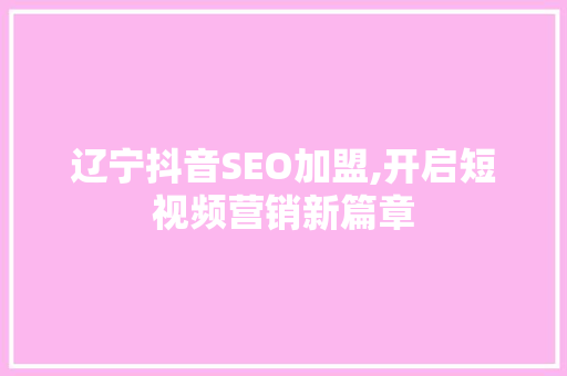 辽宁抖音SEO加盟,开启短视频营销新篇章