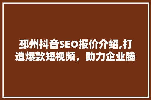 邳州抖音SEO报价介绍,打造爆款短视频，助力企业腾飞