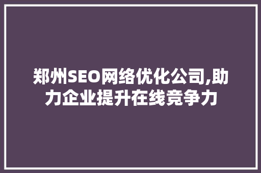 郑州SEO网络优化公司,助力企业提升在线竞争力