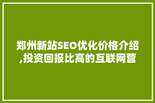 郑州新站SEO优化价格介绍,投资回报比高的互联网营销步骤