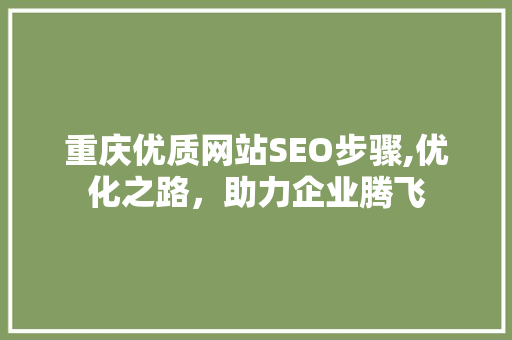 重庆优质网站SEO步骤,优化之路，助力企业腾飞