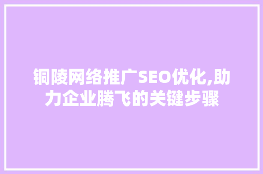 铜陵网络推广SEO优化,助力企业腾飞的关键步骤