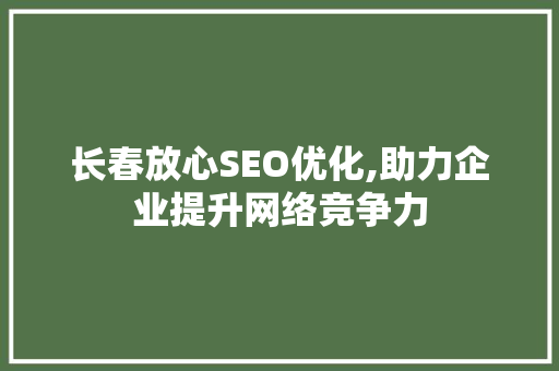 长春放心SEO优化,助力企业提升网络竞争力