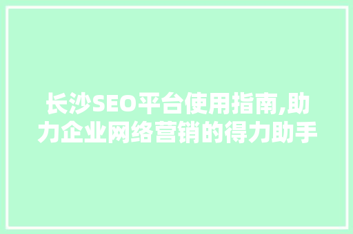 长沙SEO平台使用指南,助力企业网络营销的得力助手