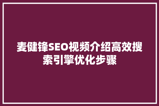 麦健锋SEO视频介绍高效搜索引擎优化步骤