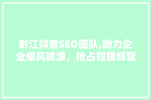 黔江抖音SEO团队,助力企业乘风破浪，抢占短视频营销制高点