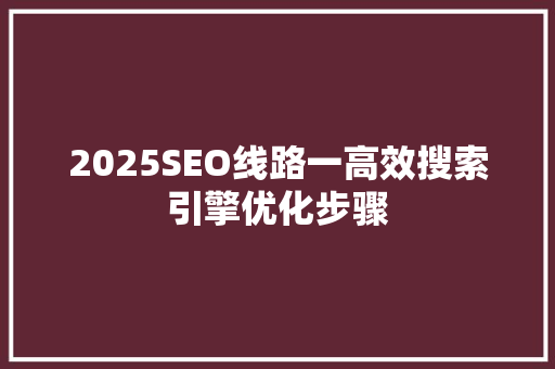 2025SEO线路一高效搜索引擎优化步骤