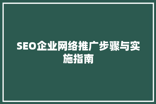 SEO企业网络推广步骤与实施指南