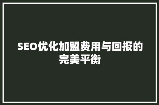 SEO优化加盟费用与回报的完美平衡