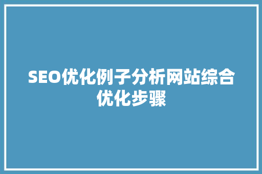 SEO优化例子分析网站综合优化步骤
