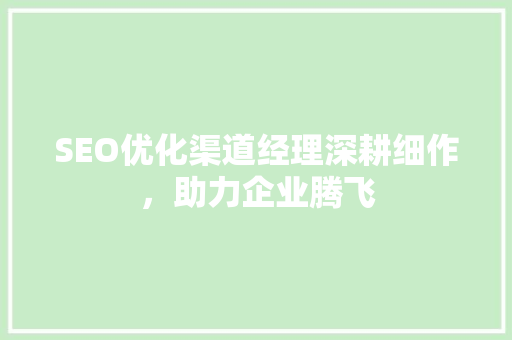 SEO优化渠道经理深耕细作，助力企业腾飞