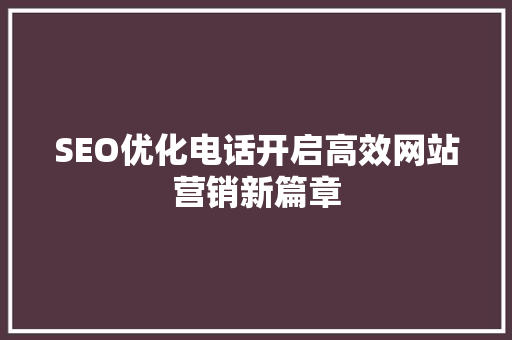 SEO优化电话开启高效网站营销新篇章