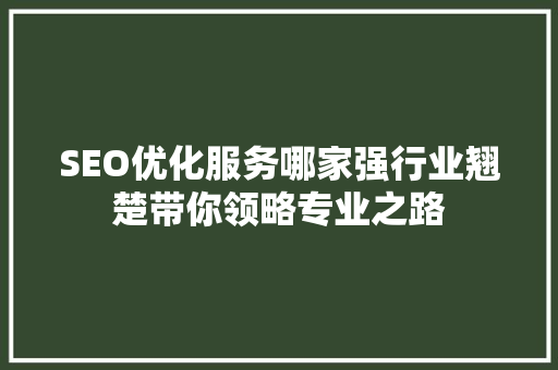 SEO优化服务哪家强行业翘楚带你领略专业之路