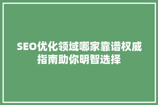 SEO优化领域哪家靠谱权威指南助你明智选择