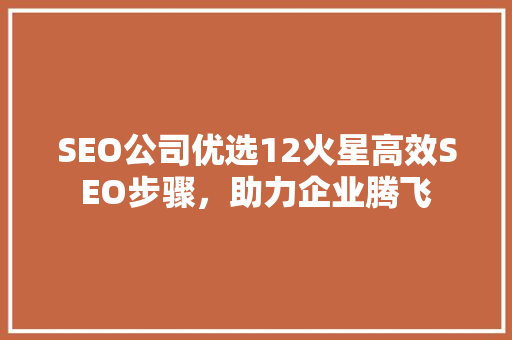 SEO公司优选12火星高效SEO步骤，助力企业腾飞