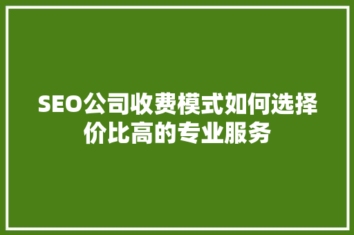 SEO公司收费模式如何选择价比高的专业服务