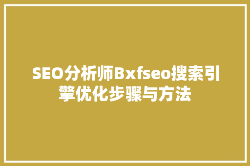 SEO分析师Bxfseo搜索引擎优化步骤与方法