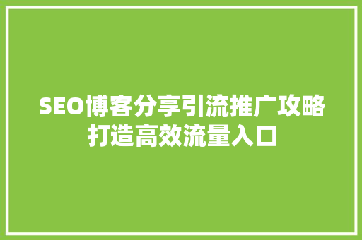 SEO博客分享引流推广攻略打造高效流量入口