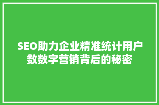 SEO助力企业精准统计用户数数字营销背后的秘密