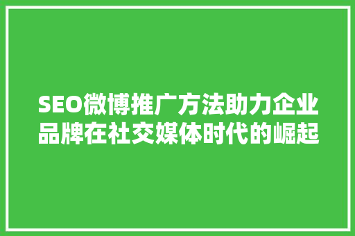 SEO微博推广方法助力企业品牌在社交媒体时代的崛起