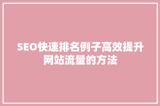 SEO快速排名例子高效提升网站流量的方法