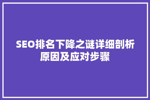 SEO排名下降之谜详细剖析原因及应对步骤