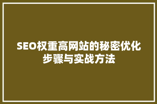 SEO权重高网站的秘密优化步骤与实战方法