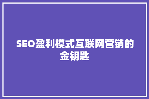 SEO盈利模式互联网营销的金钥匙