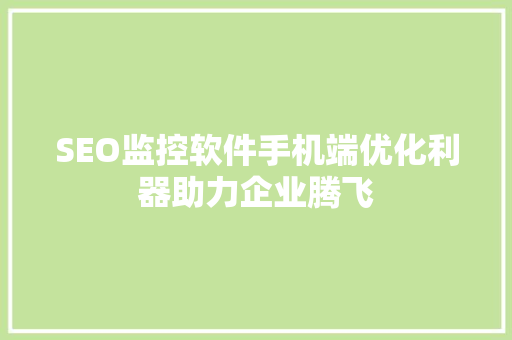 SEO监控软件手机端优化利器助力企业腾飞