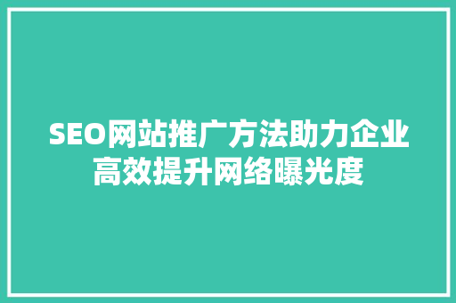 SEO网站推广方法助力企业高效提升网络曝光度