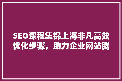 SEO课程集锦上海非凡高效优化步骤，助力企业网站腾飞