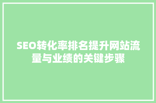 SEO转化率排名提升网站流量与业绩的关键步骤