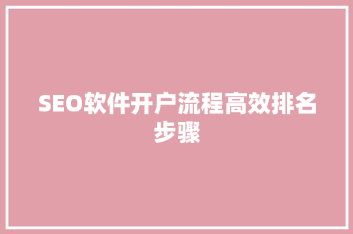 SEO软件开户流程高效排名步骤