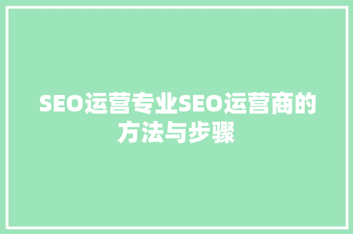 SEO运营专业SEO运营商的方法与步骤