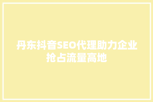 丹东抖音SEO代理助力企业抢占流量高地