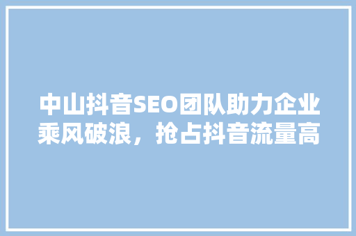 中山抖音SEO团队助力企业乘风破浪，抢占抖音流量高地