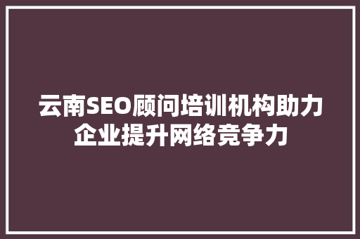 云南SEO顾问培训机构助力企业提升网络竞争力