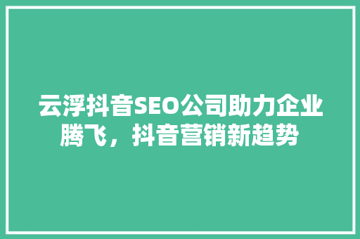 云浮抖音SEO公司助力企业腾飞，抖音营销新趋势