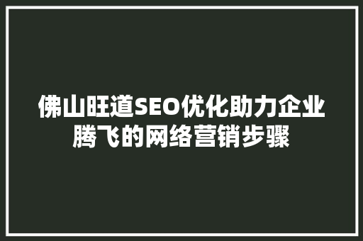 佛山旺道SEO优化助力企业腾飞的网络营销步骤
